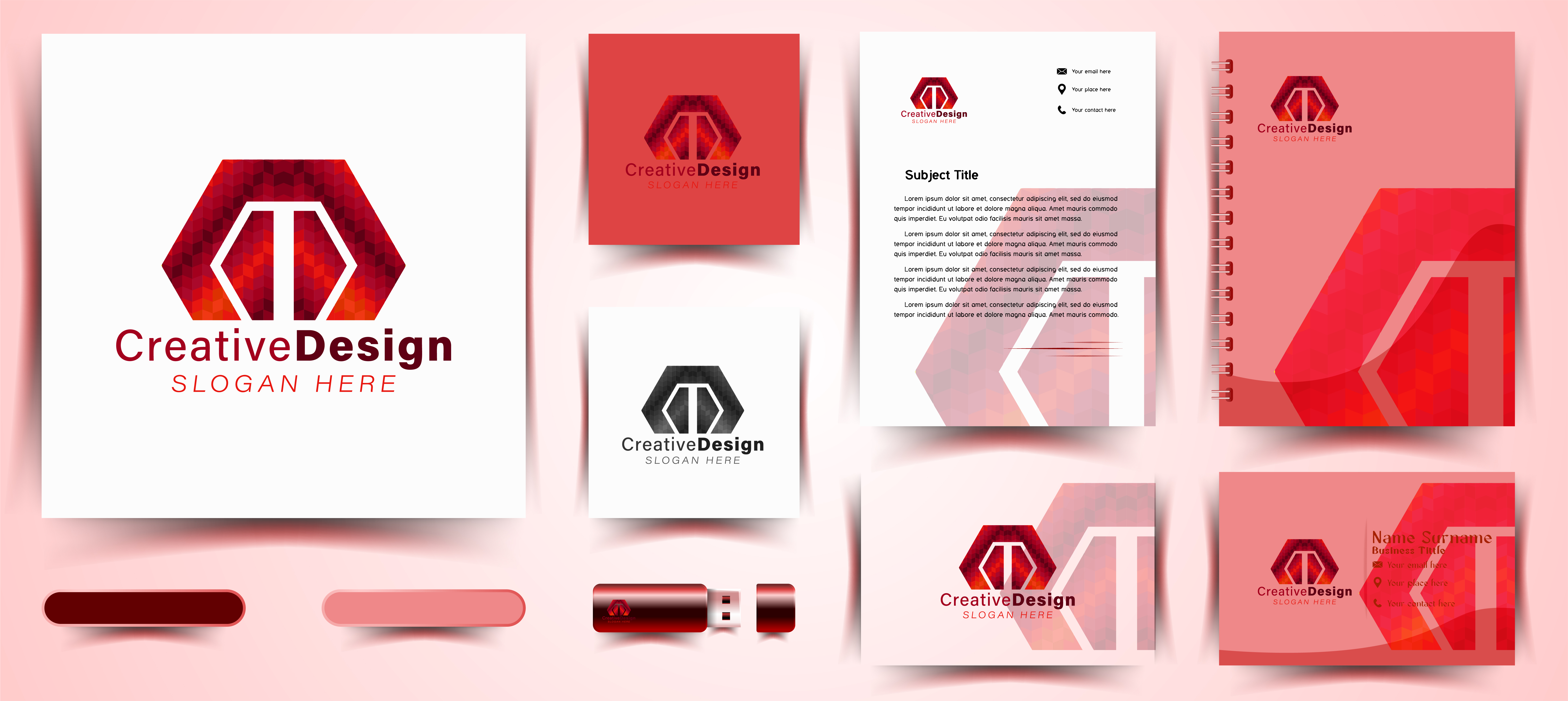Modern logo concept variations displayed on creative workspace
